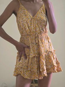 Yellow Floral Ruffle Dress