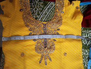bright yellow embellished kurta set with dupatta