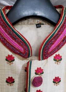 Men's Cream shervani with Red Floral Print