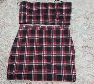 Plaid Tube Top and Skirt Set - XL Size