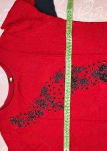 Red Embroidered Kurta Set