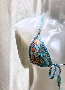 Stylish Teal Snake Print Bikini Top