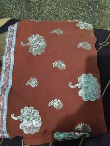 Embroidered Red Saree