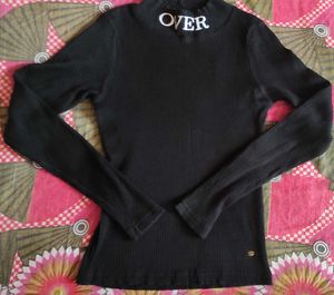 Jealous 21 Ribbed Mock Neck Top "OVER" Graphic