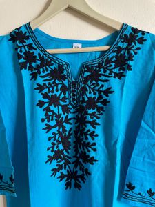 Blue Embroidered Work Kurti