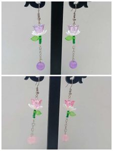 Flower Drop Earrings Combo of 2 (Pink&purple)