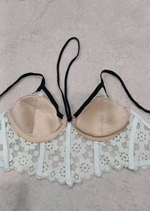 White Lace Bra with Black Straps