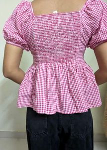 Cute Pink Gingham Puff Sleeve Top🌸