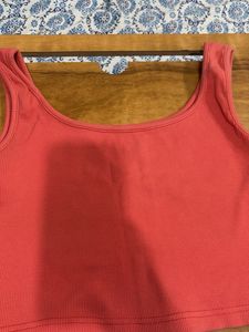 Coral Ribbed Cropped Tank Top