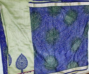 Elegant Pastel Green &amp; Royal Blue Saree
