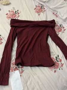 Maroon Off-Shoulder Long Sleeve Top