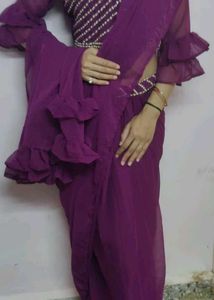 Saree With Beaded Purple Blouse