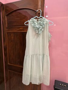 Mint Ruffled Neck Sleeveless Dress