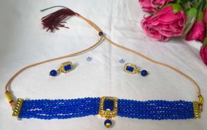Royal Blue Beaded Choker Necklace