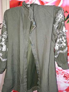 Embroidered Olive Green Kurta Shirt