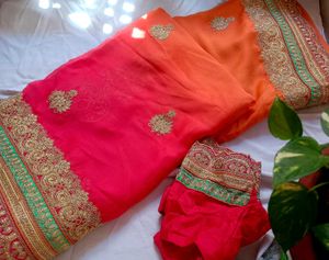 double shade Embroidered Saree with Blouse