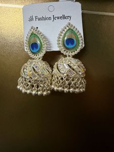 Elegant Peacock Feather Jhumka Earrings