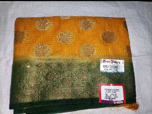 Yellow & Green Polka Dot Saree