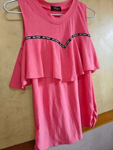 Chic Pink Ruffled Sleeveless Top