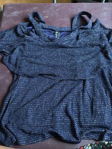 Sparkly Navy Cold Shoulder Top