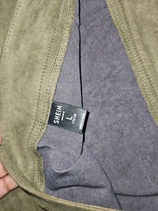 Olive Green Suede Midi Skirt