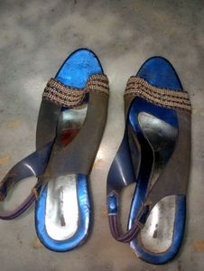 Blue-Silver Heels Sandals For Women
