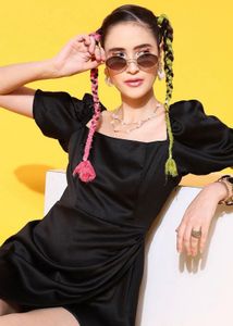 Chic Black Puff Sleeve Mini Dress- Size M