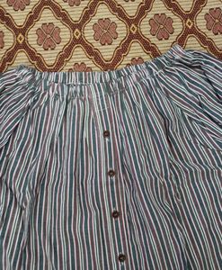 Striped Off-Shoulder Button-Up Top