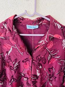 Floral Print Burgundy Blouse