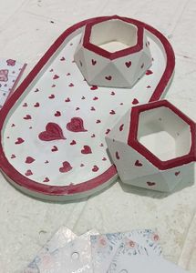 Heart Print Decorative Tray &amp; holder com mini pot