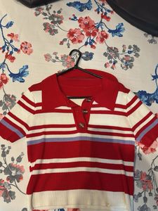 Striped Collared Knit Top