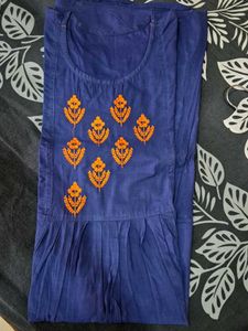 Blue Embroidered Cotton Kurta