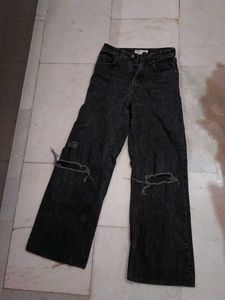 Stylish Black Distressed Wide Leg Jeans