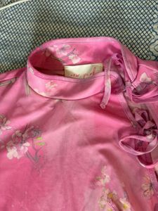 chinese Sheer Pink Floral Print Mini Dress