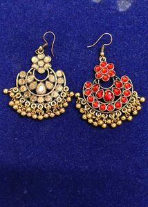 Red Stone Jhumka Earrings