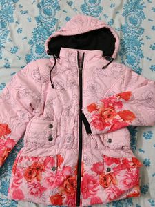 Floral Print Puffer Jacket With Detachable Cap