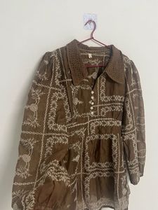 Boho Print Button-Up Tunic Top