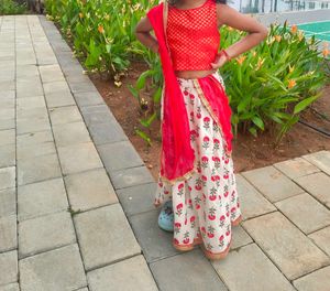Red &amp; White Floral Lehenga Choli Set