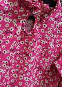 Chic Pink Floral Blouse with Tie-Up Neck