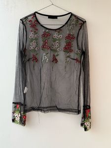 Embroidered Floral Sheer Mesh Top