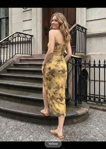Tie-Front Ruched Midi Dress yellow