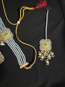 Gold Plated Gray Moti With Minakari Jewellery Set