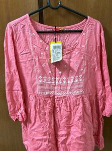 Pink Embroidered Kurti Top