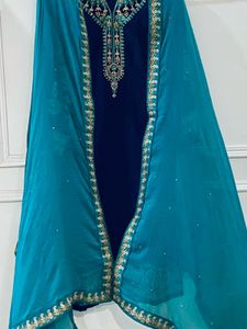Elegant Navy Kurta Set with Teal Dupatta