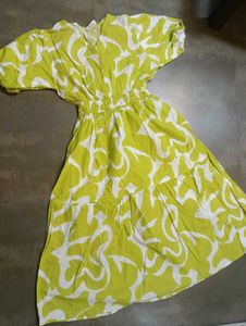 Green & White Print Dress