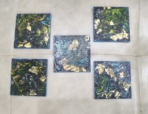 Set of 5 Abstract Art Coasters with box