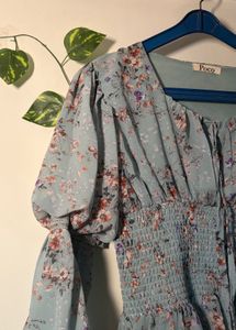 Blue Floral Smocked Peplum Top