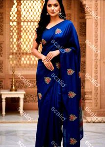 Elegant Royal Blue Embroidered Saree