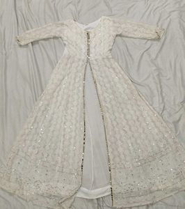 Elegant White Sequin Ethnic Gown