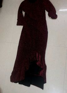 Sparkly Red Maxi Dress with Ruffle Detail